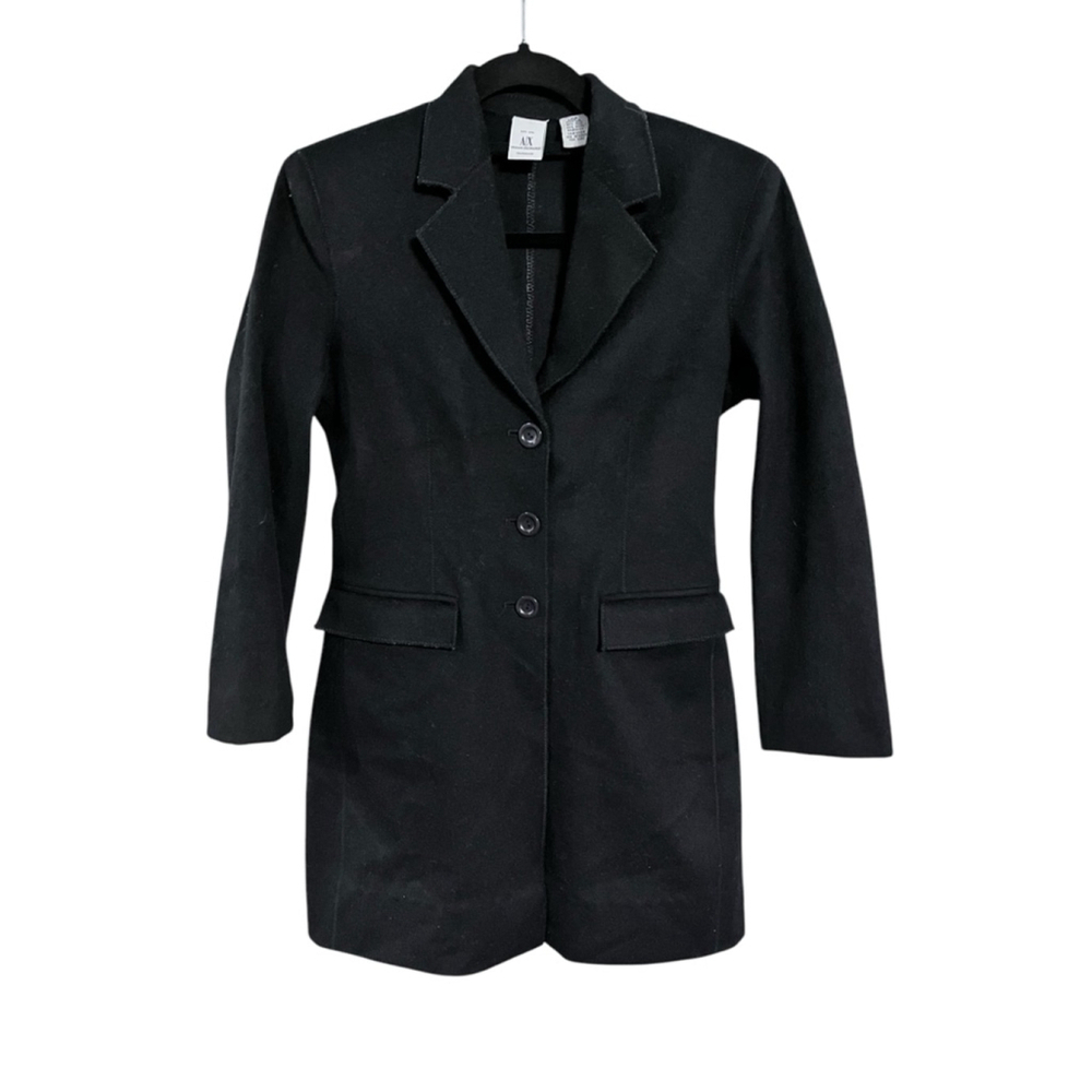 Armani Exchange Wool Black Button Coat Size XS Designer Women's Pockets Coat
